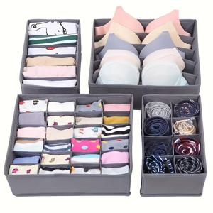 TEMU 4개 세트 속옷 & 브라 정리함 - 양말, 넥타이, 벨트, 스카프용 접이식 서랍 분할기 - 내구성 있는 플라스틱 옷장 정리함, 공간 절약 디자인, 의류 보관함, 스타일 컴팩트 디자인