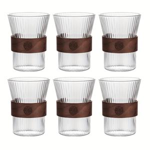 TEMU 우드 핸들이 달린 빈티지 유리컵: 4-6개, 300ml 수용량, 전자레인지 사용 가능, 내구성 있는 유리 소재, 가정용으로 완벽함