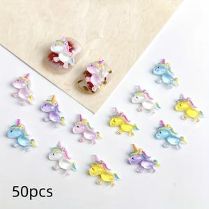TEMU 50개 반짝이는 레진 카와이 유니콘 말 라인스톤 앱리케 - 파스텔 무지개 색상, 광택 스파클링 라인스톤, DIY 웨딩 데코, 스크랩북킹, 네일 아트 공예용 귀여운 미니 장식품, 판타지 디자인, 생동감 넘치는 라인스톤