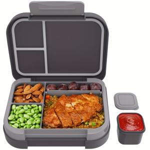 TEMU 성인용 CAPERCI Vibrant Bento Lunch Box - 누출 방지 44 oz. 플라스틱, 3개의 compartiment Bento Box, 소스 용기 포함, 식기 세척기 및 전자 레인지 안전, 사무실 및 여행에 이상적, 사무실용 도시락 상자 | Vibrant Bento Box | 전자 레인지 가능 용기, 도시락 상자