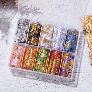 TEMU 10롤/박스 골든 네일 아트 호일 플레이크 - DIY 매니큐어 장식용 고급스러운 금색, 은색 및 구리 잎 종이 시퀸, 엠보싱 페인팅 및 젤 네일에 다용도 금장 공예 재료