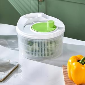 TEMU 1pc 수동 샐러드 스피너, 뚜껑이 있는 공간 절약형 다용도 채소 건조기, 전력 없음 필수 건조 도구, 과일, 상추, 가정 및 레스토랑 사용을 위한 플라스틱 소재, 쉬운 버튼 디자인