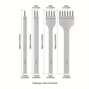 TEMU 3pcs 스테인레스 스틸 규칙 펀치 세트 - 3/4/5/6mm 간격, 1/2/4/6 이빨, 가죽, 시계 및 DIY 공예용 - 펀칭 및 수선에 이상적, 정밀 공예, 내구성 있는 공예 도구, 공예 도구