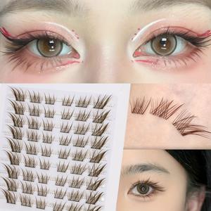 TEMU 54개 팜 래쉬 브라운 만화 요정 고양이 눈 여우 눈 위스피 C 컬 아이래쉬 익스텐션 - DIY 자연스러운 룩 개별 래쉬, 재사용 가능, 초보자 친화적, 10-15mm 길이, 0.07mm 두께, 드라마틱한 아이래쉬 | 애니메이션 스타일 래쉬 | 푹신한 래쉬 질감, 아이래쉬 익스텐션 용품|코스프레
