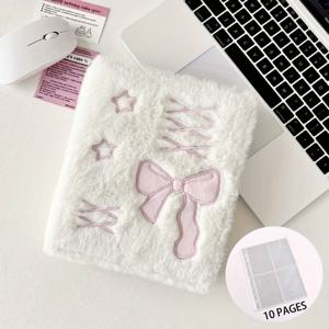 TEMU 1pc A6 한국 스타일 플러시 포토카드 홀더, PVC 스타 및 보우 카드 바인더, 부드러운 추적 아이돌 사진 앨범 커버, 미니 느슨한 사진 정리기|포카바인더