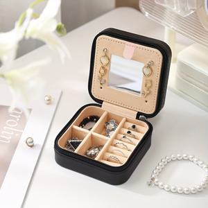 TEMU 1pc 단색 PU 가죽 미니 쥬얼리 박스, 휴대용 여행 정리함, 거울 포함, 경량 방진 목걸이 반지 귀걸이 보관 케이스, 이상적인 크리스마스/할로윈 선물|귀걸이|링귀걸이