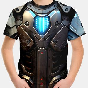 TEMU 소년 여름 패션 크루넥 티셔츠, 100% 폴리에스터 니트 원단, 약간의 스트레치가 있는 캐주얼 레귤러 핏, 아머 프린트 반팔 상의 어린이용