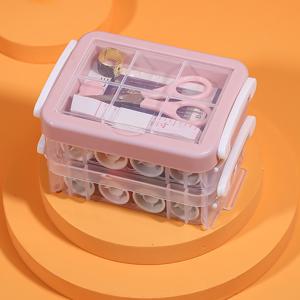 TEMU 투명 보관함이 있는 휴대용 재봉 키트 - 가위, 손가락 보호대, 줄자, 실, 바늘, 단추 및 솔기 리퍼, 재봉 용품 액세서리를 포함한 필수 수리 용품|줄자