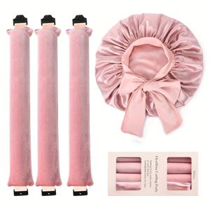 TEMU 엘리티나 4pcs 무열 컬링 세트 - 밤새 사용 가능한 컬링 로드 & 새틴 보닛 | 봄/여름용 프리즈 프리 웨이브, 모든 헤어 타입에 적합한 수면 친화적 DIY 스타일링 키트 | 조절 가능한 편안한 착용감 & 멋진 어머니날 선물 (럭셔리 새틴)