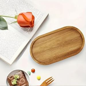 TEMU 우아한 타원형 일본 스타일 나무 서빙 트레이와 숟가락 - 아침 식사용 다용도 단색 우드 코스터, 빵 & 디저트에 이상적 - 가정, 주방, 레스토랑 사용에 완벽한 아침 식사 트레이