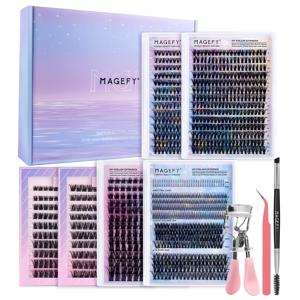 TEMU MAGEFY 1407 클러스터 속눈썹 선물 세트, D 컬, 개별 속눈썹 익스텐션 키트, 속눈썹 족집게, 속눈썹 빗 및 브러시, 피쉬테일 속눈썹, 하 속눈썹, 만화, 자연스러운 고양이 눈 속눈썹 메이크업 도구, 휴일 파티, 크리스마스 선물에 적합