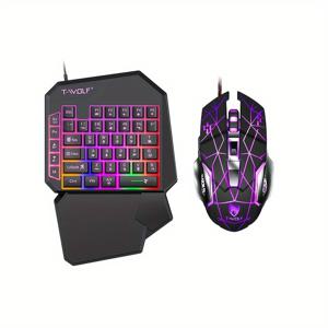 TEMU 에르고닉 RGB 게임 키보드 및 마우스 세트 - 40 키, 휴대용 기계식 키보드, 조절 가능한 6 버튼 마우스, 배터리 필요 없음, USB 전원, PC 게임용 이상적, 게임 액세서리 | 에르고닉 키보드 | 조절 가능한 버튼