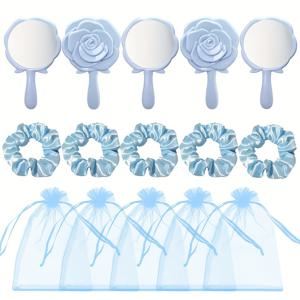 TEMU 15개 짜리 공주 테마 파티 선물 세트, 5개의 장미 콤팩트 미러, 5개의 오간자 백 및 5개의 스크런치 포함, 플라스틱, 전기 없음, 결혼식, 신부 샤워, 생일, 바/배트 미츠바, 크리스마스, 할로윈, 하누카, 추수감사절, 데이를 위한 범용 기회 선물 포함