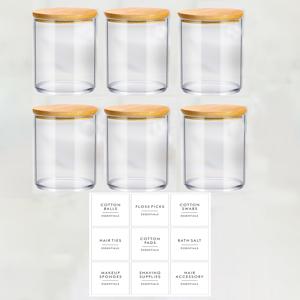 TEMU 4개/6개 패드 거치대 욕실 용기, 10온스 볼 면봉 디스펜서, 보관 플로스 픽 메이크업을 위한 대나무 뚜껑이 있는 투명 플라스틱 약국 항아리 정리함
