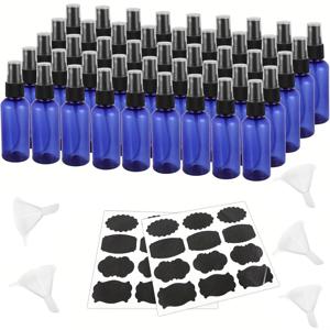 TEMU 50개 2oz 누수 방지 파란색 플라스틱 스프레이 병 - 라벨 및 깔때기가 있는 리필 가능한 미세 미스트 분무기, 에센셜 오일, 향수, 스킨케어에 이상적 - BPA 프리, UV 보호, 여행 및 가정용, 청소용, 빈|오일스프레이