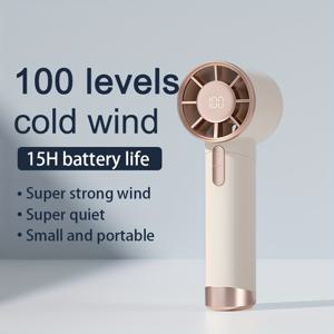 TEMU 1pc 휴대용 휴대용 터보 팬 LED 디스플레이, 100 속도 조절 가능, USB 충전식 3000mAh, 고속 9m/s 공기 흐름, 여행, 캠핑, 야외 활동용 소형 및 경량 - 녹색 및 보라색 옵션, 캠핑 팬|트렌디 미니 팬|내구성 있는 플라스틱 팬