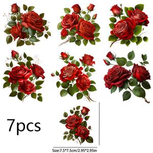 TEMU 7pcs 워터컬러 로즈 전달용 종이 UV DTF 전달용 종이 - PVC 방수 자체 접착용 전달용 종이, 장식이 특징이며 컵, 병, 노트북에 적합 - 거울 마감, 직사각형 모양 - 개인화 및 장식용 DIY 공예 용품.