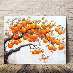 TEMU 【사무실 준비 완료】 생동감 있는 감나무 가지 캔버스 아트 - 11.8x15.7인치 목재 프레임, 거실, 침실, 사무실, 식당 공간 또는 바를 위한 현대적인 방수 벽 장식 - 오렌지와 그린 잎사귀, 실내 사용, 2D, 방 장식에 완벽함