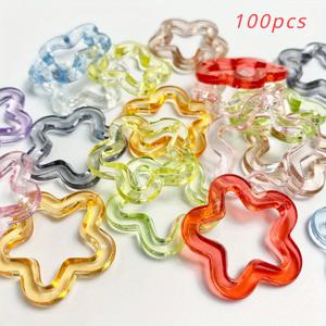 TEMU 100개 컬러풀 투명 아크릴 스타 찰름, 매달린 구멍이 있는 빈プラム블로섬 펜타그램 디자인 - DIY 보석, 키체인 및 공예용, 컬러풀 찰름|장식용 비즈|아크릴 패던트, 보석 만들기용 찰름