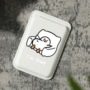 TEMU 아이폰을 위한 고급 패션적인 귀여운 카툰 오리 패턴 인공 가죽 자석 카드 홀더 아이폰 16 15 14 프로 맥스 KA1 인조 가죽 지갑 액세서리, 1-2 개의 카드를 보관하고 내장 보안 포켓이 장착되어 있습니다.