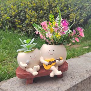 TEMU 우아한 기타와 마이크로폰 플랜터 - 미소짓는 얼굴이 있는 아름다운 레진 정원 장식, 실내/실외 사용, 발코니 또는 테라스에 이상적, 실내/실외 장식 | 재미있는 디자인 | 내구성 있는 플랜터, 식물 장식