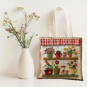 TEMU 1개 캔버스 토트 크로스바디 백 14x16인치/35x40cm - 퀼팅 폴카 도트 디자인과 꽃무늬 및 악센트, 일상 사용을 위한 내구성 있는 폴리에스터 스퀘어 백, 교사 및 친구들을 위한 졸업 선물