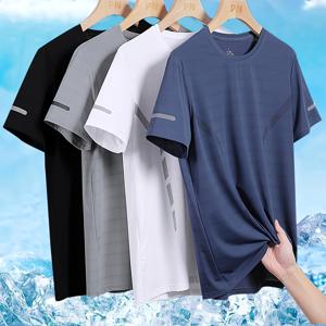 TEMU 4pcs 남성용 퀵드라이 스포츠 티셔츠 - 통기성이 좋은 폴리에스터, 반팔 크루넥 골프 셔츠, 그래픽 디테일이 있는 표준 사이즈, 골프 의류 | 세련된 골프 셔츠 | 내구성이 좋은 소재|스포츠|반팔티|남자셔츠
