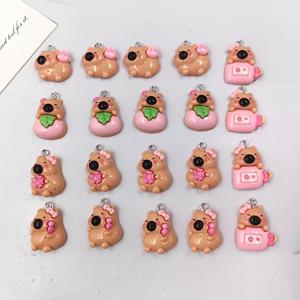 TEMU 귀여운 카피바라 참 20개 세트 - DIY 주얼리용 레진 동물 펜던트, 귀걸이 및 열쇠고리 제작용, 따뜻한 디테일의 핑크 액세서리, 키체인 장식품 | 기발한 펜던트 | 매끄러운 질감, 주얼리 만들기용 참