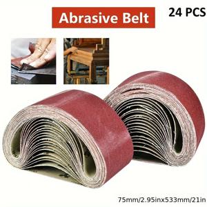 TEMU 24개 세트의 알루미늄 산화물 사프란 벨트 - 75mm x 533mm, 다양한 굵기 60/80/120, 벨트 샌더용, 보쉬 마키타와 호환 - 목공 및 금속 연마
