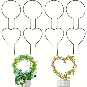 TEMU 8개 세트 녹슬지 않는 철제 정원 트렐리스, 등반 식물용 - 라운드 & 하트 모양, 포토스, 호야, 덩굴에 이상적 | 튼튼한 금속 식물 지지대
