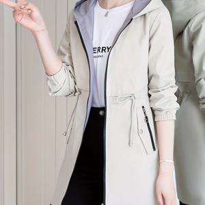 TEMU 여성용 듀얼 사이드 한국 스타일 캐주얼 재킷 - 조절 가능한 허리, 지퍼 클로저 & 대비 안감, 솔리드 컬러 봄/가을 아우터웨어, 자켓, 핏업 디자인