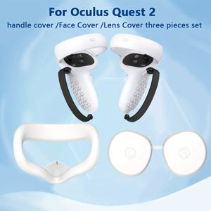 TEMU VR Quest 2 컨트롤러용 3피스 세트 보호 커버 + 마스크 + 렌즈 보호대, Oculus Quest 2 액세서리와 호환되는 실리콘 페이스 패드 화이트, 방한, 방광, 미끄럼 방지, 세탁 가능