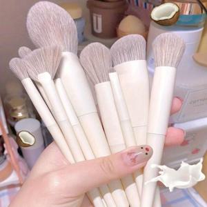 TEMU 10pcs 부드럽고 푹신한 메이크업 브러쉬 세트 키트 파운데이션 아이섀도 컨실러 블러쉬 브러쉬 피부가 편한 메이크업 도구 메이크업 초보자 학생에게 매우 적합함