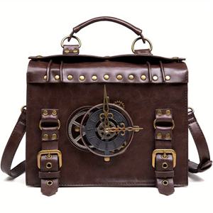 TEMU 여성과 소녀용 레트로 브리프케이스 스타일 크로스바디 백으로 디자인되어, 퍼지 메신저 디자인으로 펑크 고딕 및 의상 요소가 포함되어 있습니다.