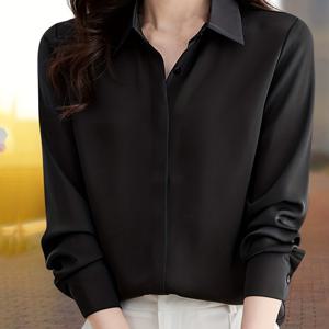 TEMU 여성용 우아한 블랙 긴팔 셔츠 - 다용도 솔리드 컬러, 봄/여름/가을에 완벽, 폴리에스터, 신축성 없는 원단
