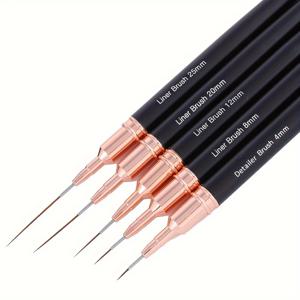 TEMU 5pcs 블랙 네일 아트 라인러 브러시 세트 디테일러 스트라이핑 브러시 파인 라인 펜 꽃 그림 그리기 젤 폴리시 그림 매니큐어 도구 크기 4/8/12/20/25m