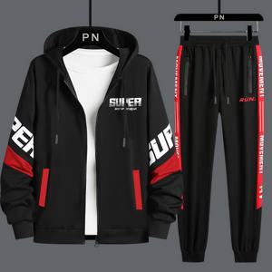 TEMU 클래식 남성용 운동복 2Pcs 트랙수트 세트 캐주얼 풀집업 스웨트슈츠 롱 슬리브 후디와 조깅 팬츠 세트 체육관 운동 러닝을 위한|헬스복