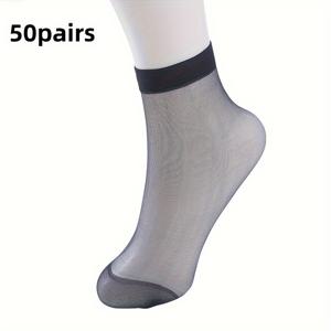 TEMU 50켤레 투명 여름 양말 울트라 얇은 여성 나일론 여성용 짧은 발목 메이아스 탄성 스프링 실크 양말