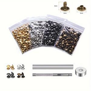 TEMU 400개 세트 가죽공예 리벳 키트, 세팅 툴 포함, DIY 가죽 공예, 의류, 신발, 가방, 벨트 수리 및 장식용 더블 캡 튜브형 금속 스터드 - 재질: 철