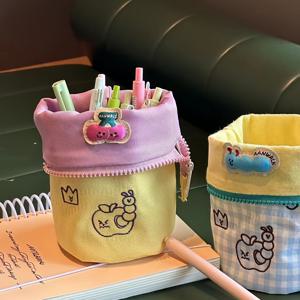 TEMU 시크한 일본 스타일 풀아웃 필통 - 대용량, 소녀 및 학생을 위한 귀여운 자수 디자인, 튼튼한 나일론 소재|필통