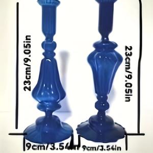 TEMU 블루 글라스 캔들 홀더 세트 2개, 유리 촛대, 높이 22cm, 크리스마스 홈 데코, 파티 웨딩용