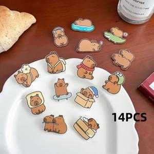 TEMU 14개 세트 만화 동물 브로치, 귀여운 카피바라 아크릴 브로치, 액세서리, 배지, 펜던트, 핀, 작은 선물