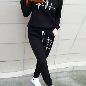 TEMU 5766A92 스웨터 플러스 벨벳 유럽 및 미국 여성 가을 겨울 여성 프린트 나비 사랑 개성 캐주얼 투피스 세트