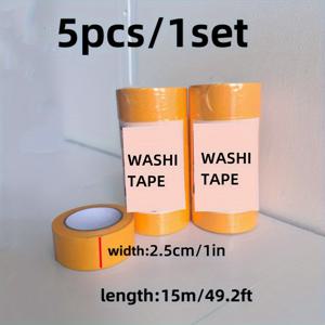 TEMU 5/50 롤 ProTape 25mm x 15m 페인트 마스킹 테이프, 잔여 물질 없음, 용제 없음, 방수, 페인트, 포장, 야외, 공예, 재봉에 대한 다중 표면 사용 - 오렌지