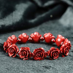 TEMU DIY 핸드메이드 로즈 팔찌. 블러드 앰버 밀랍 라운드 비즈 액세서리. 천연 고함량 주사, 휴일 선물, 일상 착용, 부 유치, 악 퇴치, 안전 유지, 행운 가져오기