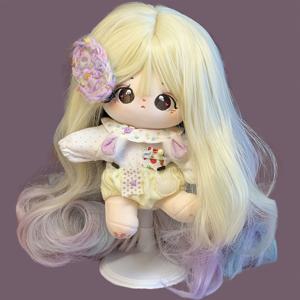 TEMU 사시 웨이비 20cm 롱 컬리 그라데이션 뱅 위그, 고온 합성 섬유, 다중 스타일링 옵션, 인형용 탄성 넷 캡 포함