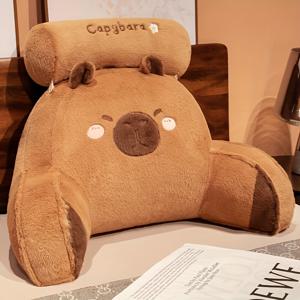 TEMU 1개 카피바라 플러시 베개 - 부드러운 갈색 곰 디자인 지퍼 포함, 세탁기 사용 가능한 폴리에스터 커버, 침대, 의자 또는 소파 등받이용 다목적 - 집과 여행에 완벽|베개커버|허리보호대|쇼파침대