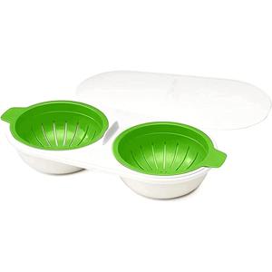 TEMU 2컵 전자레인지 계란 포처 - 간편한 아침 준비, 내열성 & BPA 프리, 배수 바구니 포함 - 찐 계란, 케이크 몰드 등에 완벽 - 녹색, 파란색, 빨간색으로 구매 가능