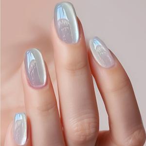 TEMU 30pcs 아이스 블루 고양이 눈 가리개 네일 팁 + 1pc 젤리 접착제 + 1파일, 여성의 일상적인 네일 장식에 적합합니다.