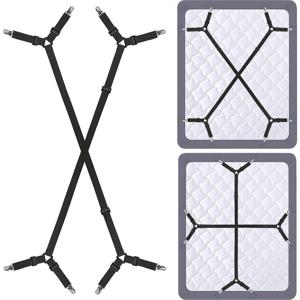 TEMU 2pcs 조절 가능한 침구 스트랩 - 안전한 핏을 위한 크리스크로스 그립, 모든 매트리스 크기에 적합한 탄성 삼각형 패스트너, 검은색 나일론, 침구 홀더, 매트리스 커버